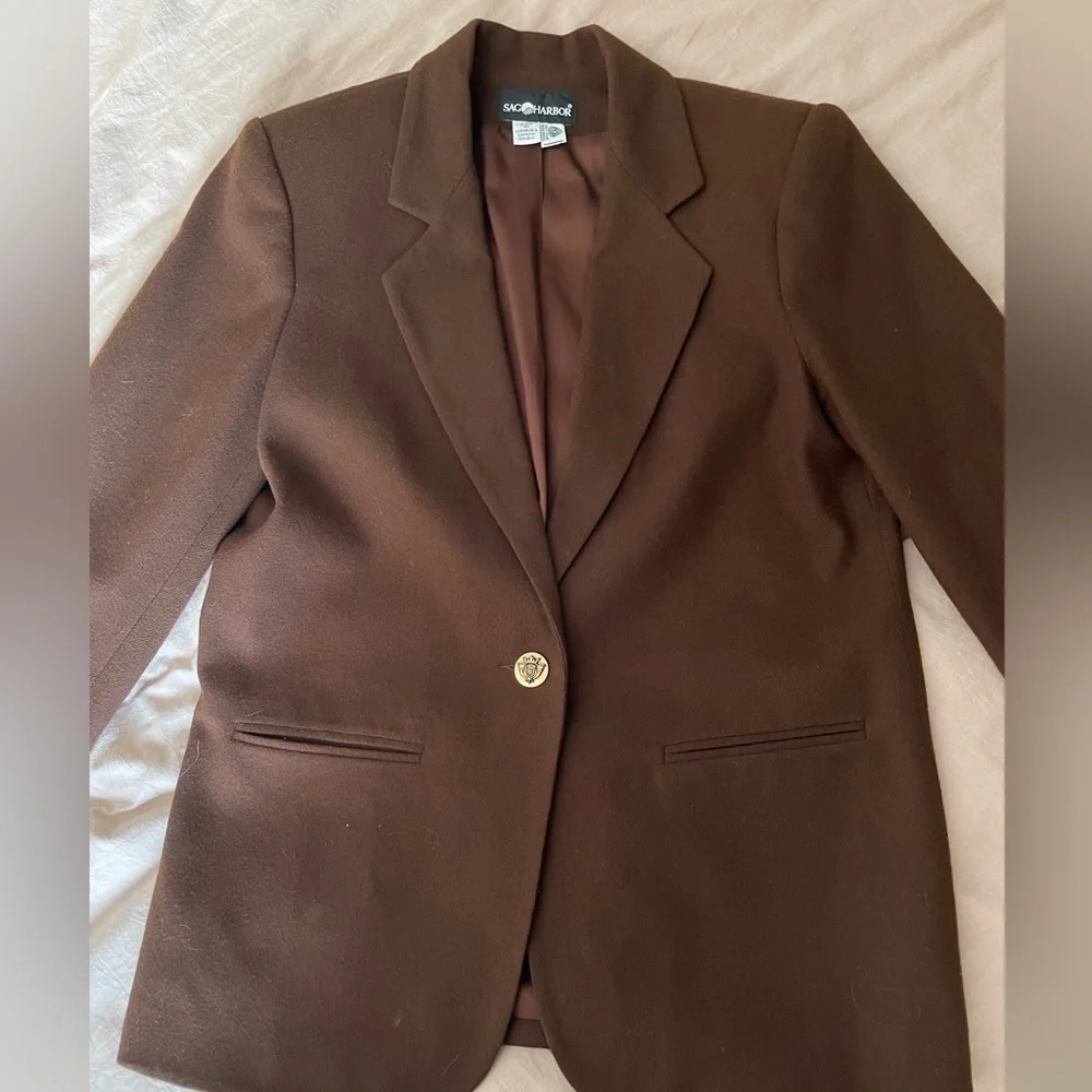 Vintage 100% Wool Chocolate Walnut Brown Sag Harbor Fall Blazer Jacket Size 10 - Picture 5 of 10